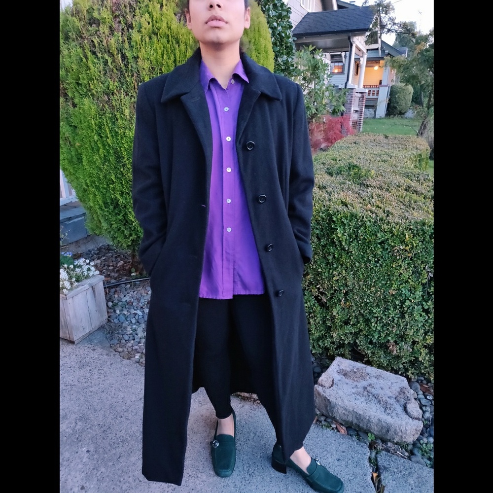 Full Length Black Wool Blend Coat - Size Large